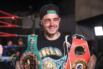 George Kambosos Jnr after winning the belts.