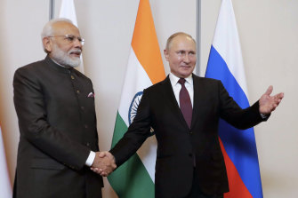 Russian President Vladimir Putin and Indian Prime Minister Narendra Modi. 