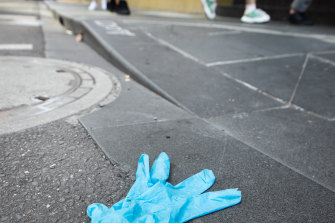 Discarded PPE in Melbourne’s CBD.