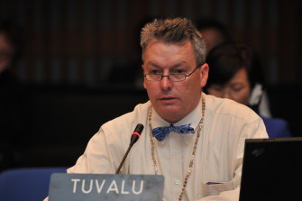 Dr Ian Fry, 2009 yılında Kopenhag İklim Değişikliği konferansında Tuvalu'yu temsil ediyor. 