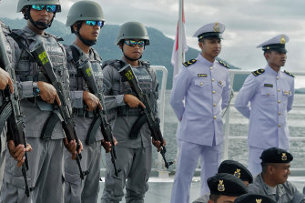 Indonesian coast guards prepare to patrol the North Natuna Sea.