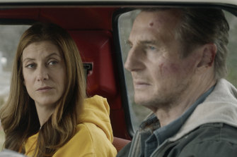Kate Walsh (left) and Liam Neeson in a scene from Honest Thief.