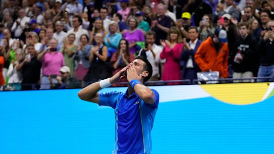 Novak Djokovic celebrates his US Open win.