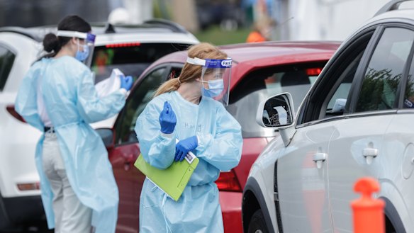 A COVID-19 testing facility in Moorabin on Centre Dandenong Road.