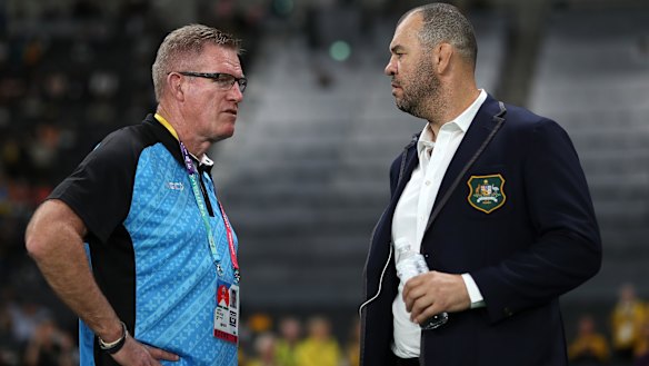 War of words: Fiji coach John McKee and Michael Cheika.