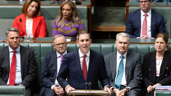 Treasurer Jim Chalmers delivering the federal budget earlier this month, which included the revamped stage 3 personal tax cuts.