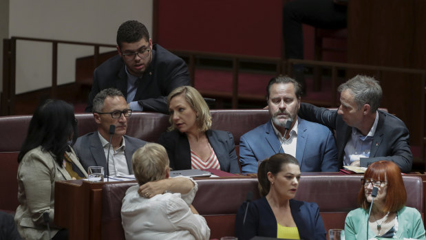 Much hinges on the fortunes of Richard Di Natale, second left, and his Greens senators.