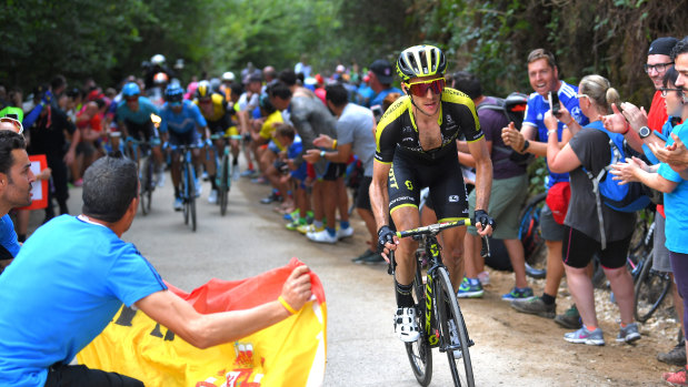 England's Simon Yates during his landmark win for Mitchelton-Scott in the Vuelta a Espana in 2018.