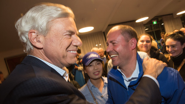 Federal Treasurer Josh Frydenberg with  party powerbroker Michael Kroger.