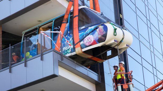 A monorail carriage being installed into the new Google office in Pyrmont, Sydney.