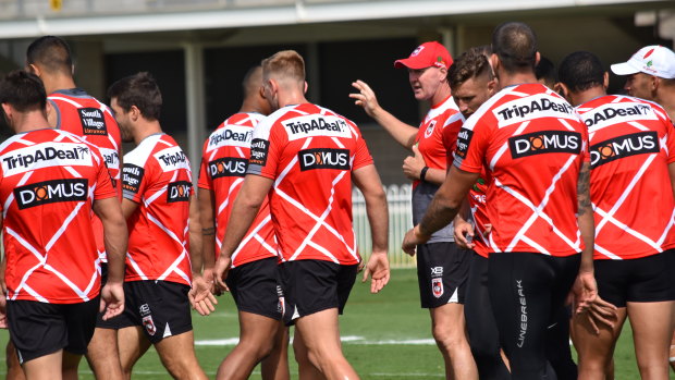 Rallying the troops: Paul McGregor puts the Dragons through their paces in Mudgee on Friday ahead of Saturday's Charity Shield.