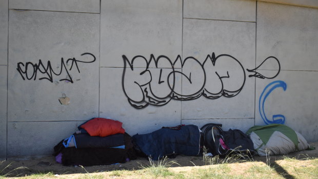 People sleeping rough at the Lord Street underpass in Perth have been bagging up rubbish but have nowhere to put it.