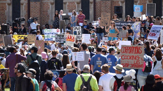 Children protested government inaction on climate change on Friday in Perth's CBD. 