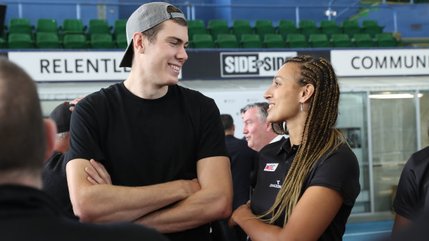 Mentor with her partner, Collingwood player Mason Cox.