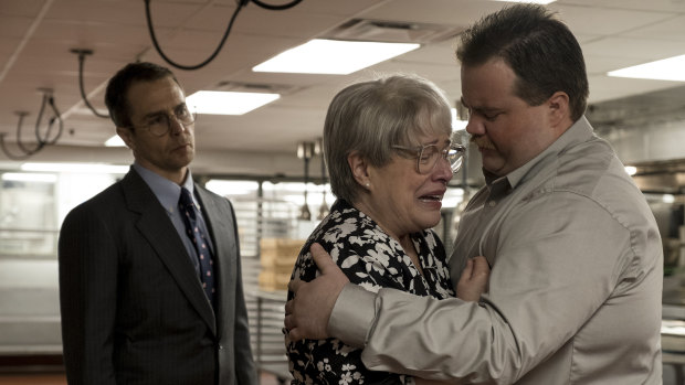Sam Rockwell (left), Kathy Bates and Paul Walter Hauser in a scene from Richard Jewell.
