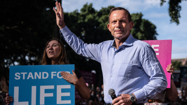 Former prime minister Tony Abbott during an anti-abortion rally in Sydney last Sunday.