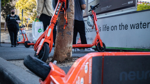 E-scooter critics say hire operators and Victoria Police had failed to stop them being illegally ridden on footpaths and left lying around.