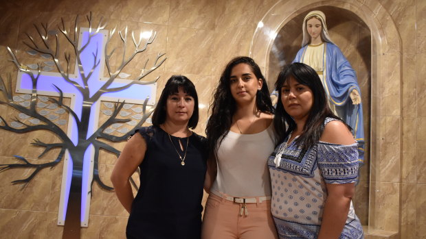 Anabela De Abreu, Natalie De Andrade and Monica Jardim at Father Joe Tran's former parish in Whitfords, in Perth's northern suburbs.