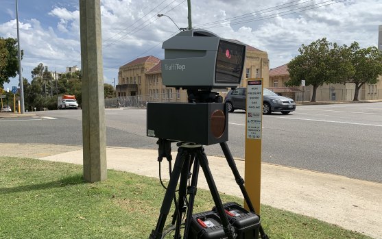 A Jenoptik speed camera, similar to this one deployed on Plain Street, East Perth, was destroyed in the incident.