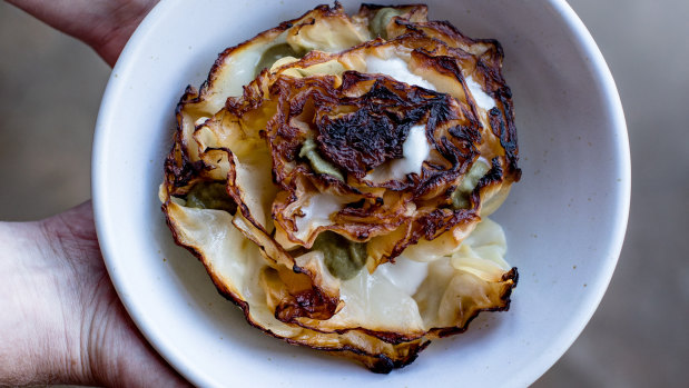 Roasted cabbage. oyster sauce. 