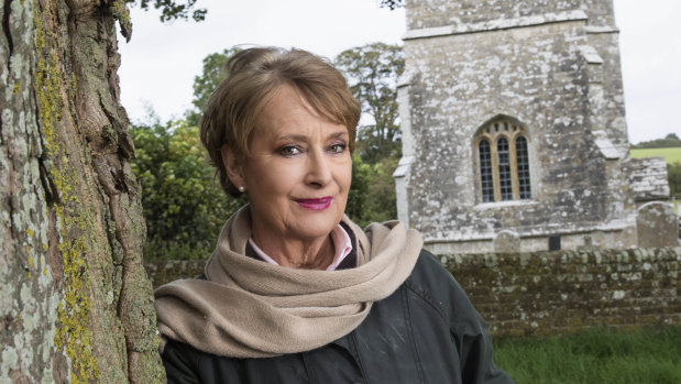 MInette Walters at the church in Dorset.