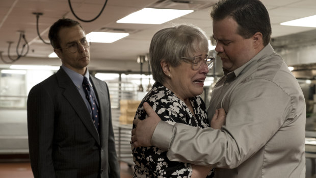 Sam Rockwell (left), Kathy Bates and Paul Walter Hauser in a scene from Richard Jewell.