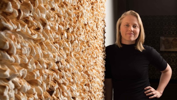 Elizabeth Willing photographed in front of her artwork installation
at Museum of Brisbane’s Tastes Like Sunshine exhibition, 2017.