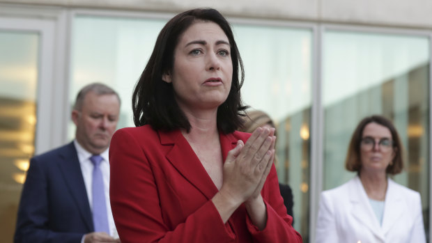 Terri Butler during a vigil for Hannah Clarke and her children at Parliament House in Canberra on Wednesday.