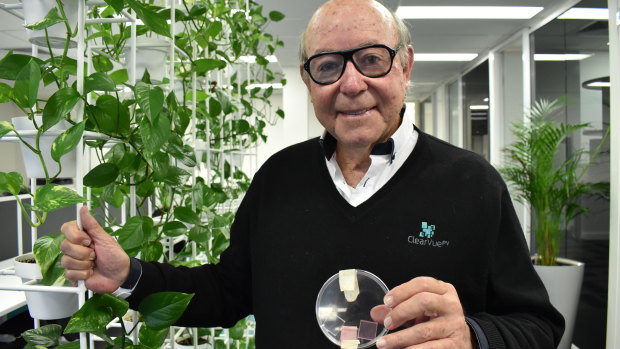 ClearVue founder and chief executive Victor Rosenberg with the tiny prototypes first produced. 