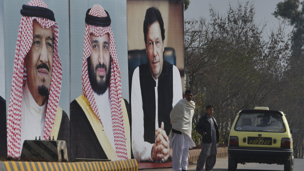 Huge portraits of Saudi leaders and the Pakistani Prime Minister line a highway in Islamabad to mark the visit by Saudi Arabia's crown prince to Pakistan.