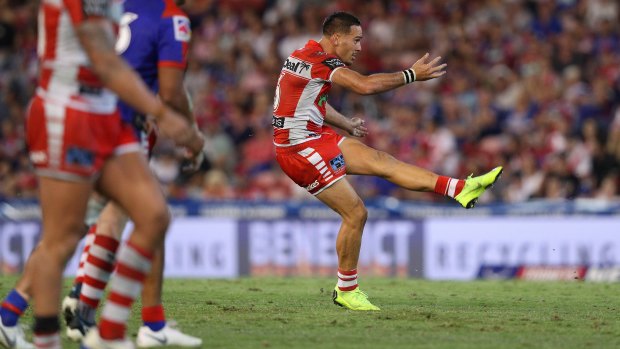 Bruce the goose: Corey Norman kicks the match-winning field goal against the Knights.