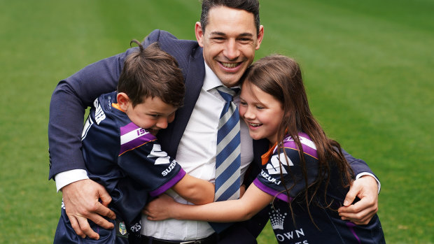 Billy Slater with children Tyla and Jake.