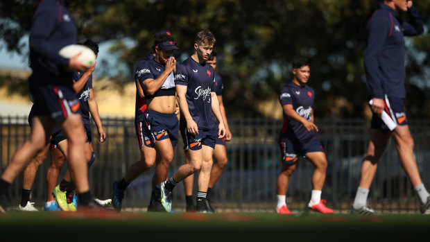 Sam Walker at Roosters training on Monday.