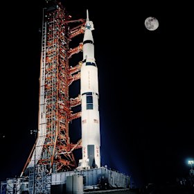 The Space Race galvanised and focused competition. Apollo 17 mission ready for launch in 1972. 