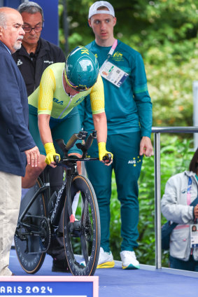 Emily Petricola at the start gate for the time trial event.