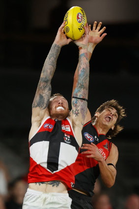 Tim Membrey, left, and Brandon Zerk-Thatcher, right, in action.  