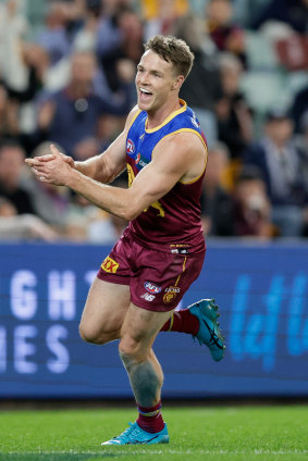 Lincoln McCarthy celebrates one of his two goals.