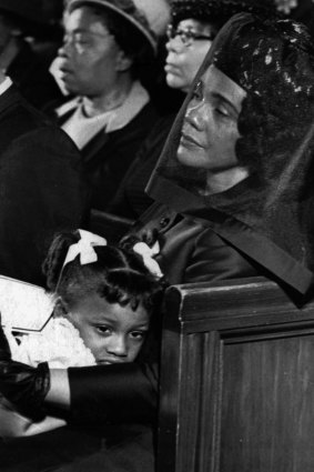 Coretta Scott King and her daughter, Bernice, attending the funeral of her husband, Martin Luther King, on April 9, 1968.