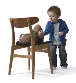 Patricia Piccinini’s Doubting Thomas. Silicone fiberglass, human hair, clothing, chair, 100.0 x 83.0 x 90.0cm. McClelland Gallery+Sculpture Park. Purchased 2010.
