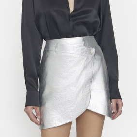 This thigh-skimming silver skirt is the opposite of heavy metal.