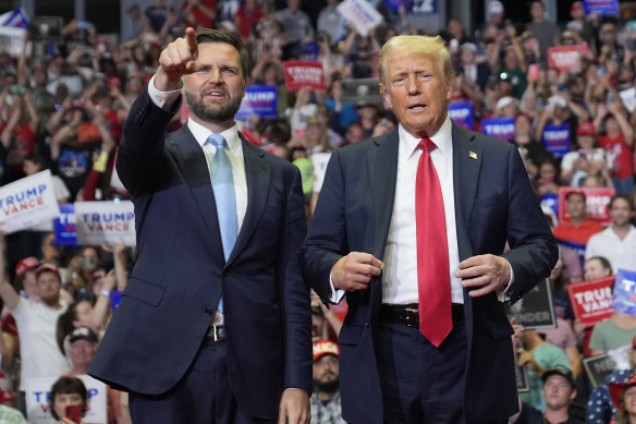 J.D. Vance and Donald Trump at a campaign rally in Michigan.