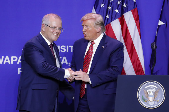 Scott Morrison and Donald Trump, as prime minister and president, in 2020. How would a second term of Trump in the White House affect Australia?