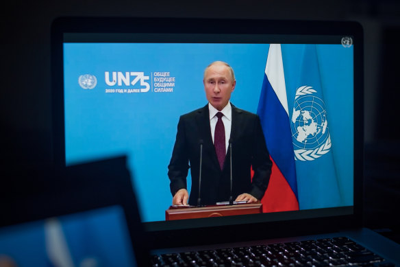 Vladimir Putin delivered a pre-recorded message to the UN General Assembly.