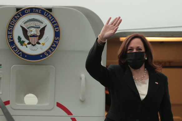 US Vice-President Kamala Harris boards Air Force Two in Benito Juarez International Airport , Mexico City.