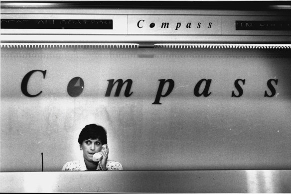 Julie Merle at the Compass counter in 1993.