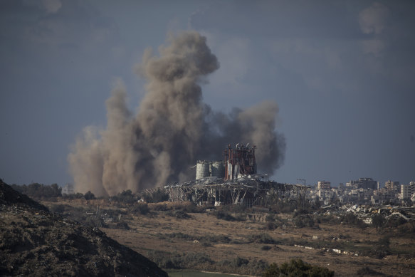 Smoke rises over Gaza during Israeli bombardment as seen from the Israeli side of the border.