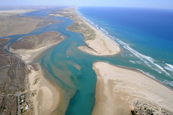 The mouth of the Murray River in South Australia where little of the flows reach the sea even with dredging. 