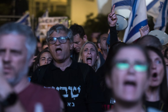 Protesters during a demonstration against the Israeli government and Benjamin Netanyahu in January.