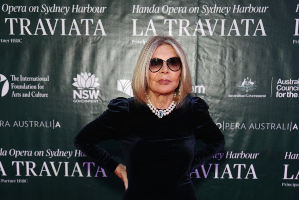 Carla Zampatti arriving at the premiere of La Traviata on March 27, 2021. 