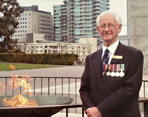Max Caldwell at Melbourne’s Shrine of Remembrance, date unknown.
